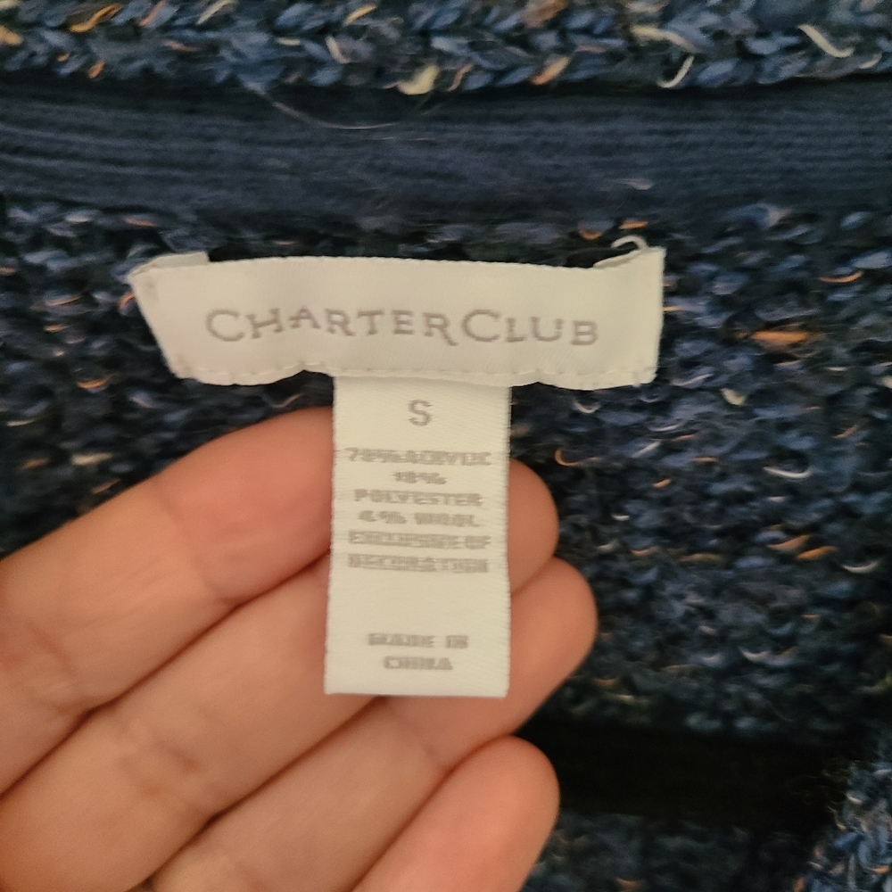 CHARTER CLUB long sleeves blue V-neck sweater - Picture 3 of 4